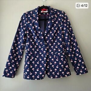 Boden Navy Blazer with Pink & White Floral Print - Size 16